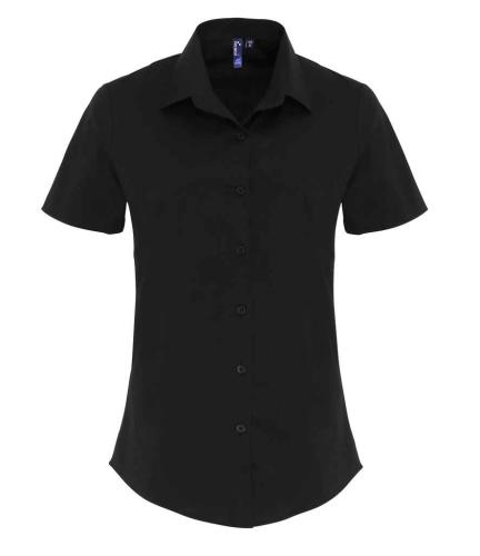 Premier Ladies Short Sleeve Stretch Fit Poplin Shirt - BLK - XL
